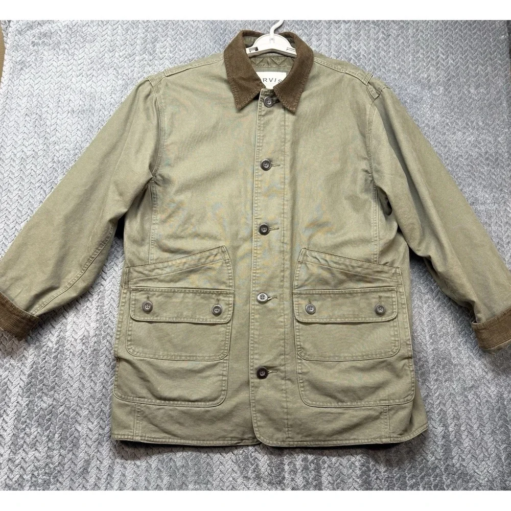 Orvis Field Jacket Men's L Olive Quilted Lined Barn Chore Coat Corduroy Collar